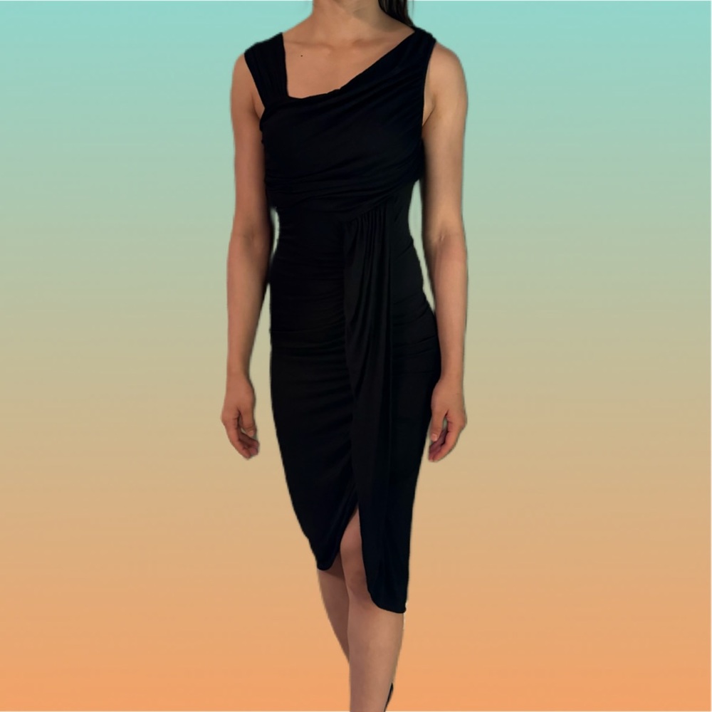 Sisley Black Classy Asymmetrical Midi Dress